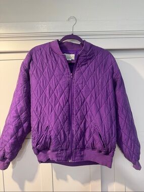 Vintage Purple Quilted 100% silk Bomber Jacket -